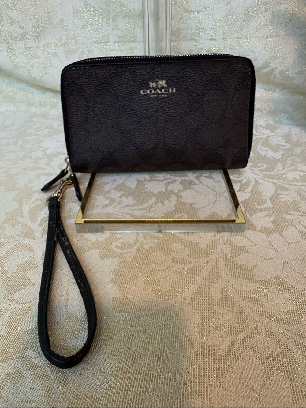 Coach Brown & Black Signature Zip-Around Wristlet with Detachable Strap